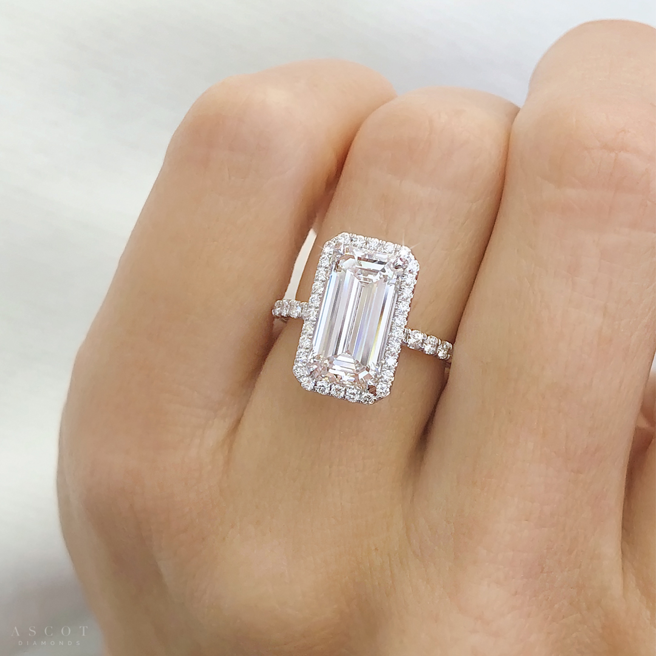 Custom Emerald Cut Diamond Halo Ring Ascot Diamonds
